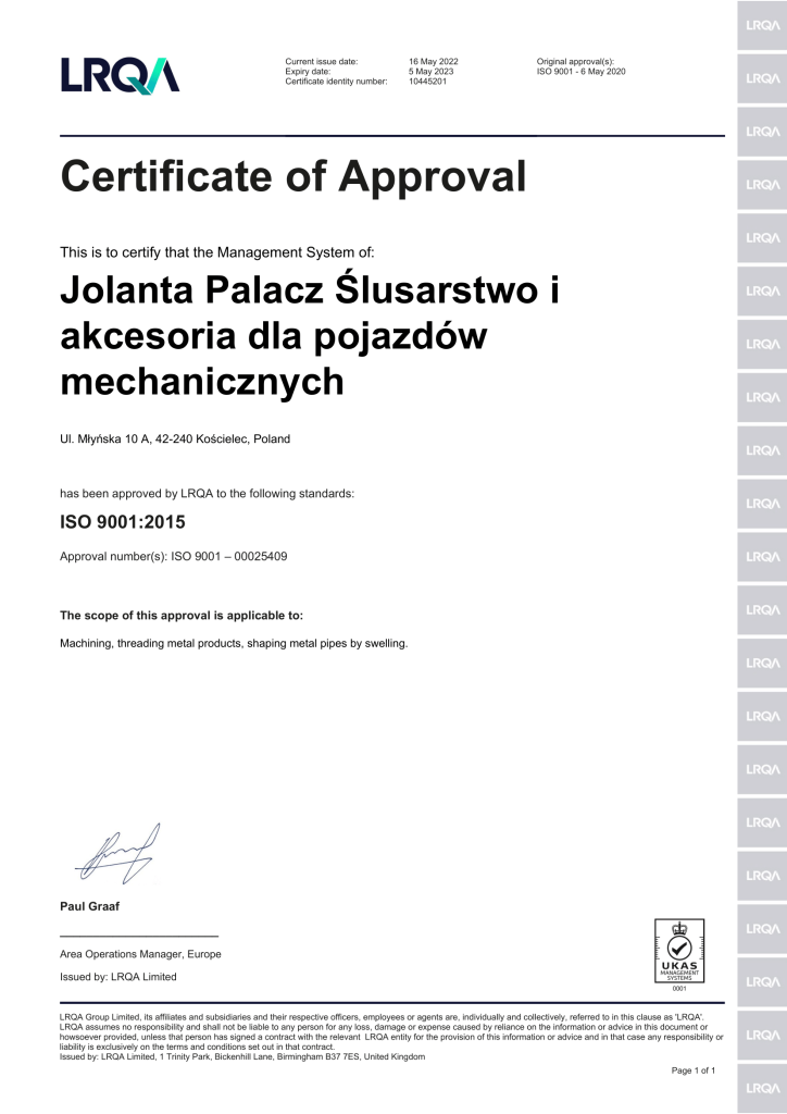 Certyficate ISO